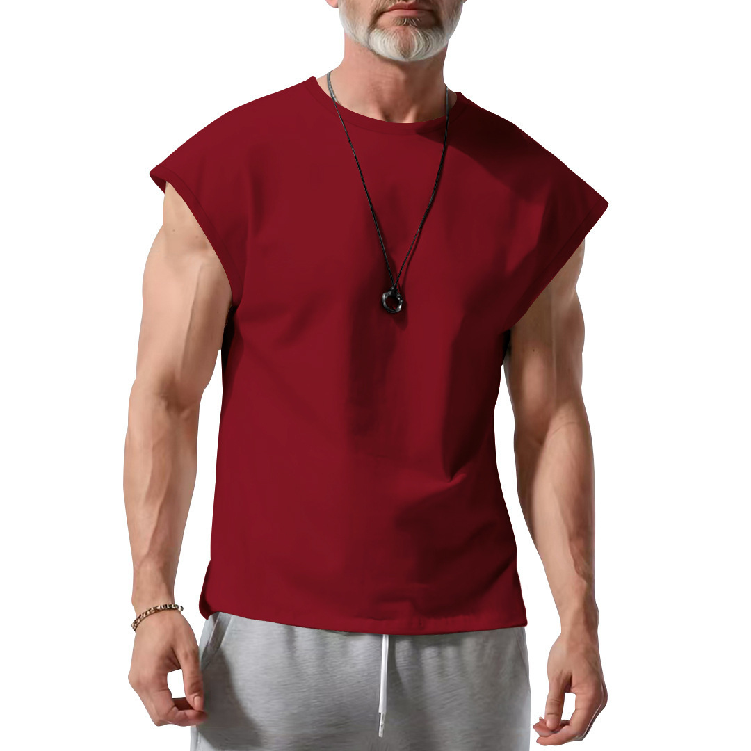 Camiseta sin mangas de verano para hombre, estilo eBay, para comercio transfronterizo, con textura acanalada, ajuste holgado, color liso, top casual deportivo.