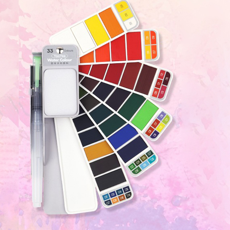 Juego de trazos de acuarela sólida en forma de abanico plegable Xiupu para principiantes pintados a mano con gouache para niños