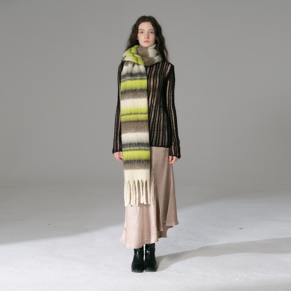 New designer stripes matching color imitation cashmere fringe scarf women's winter soft waxy bib vibe shawl_voghion.com