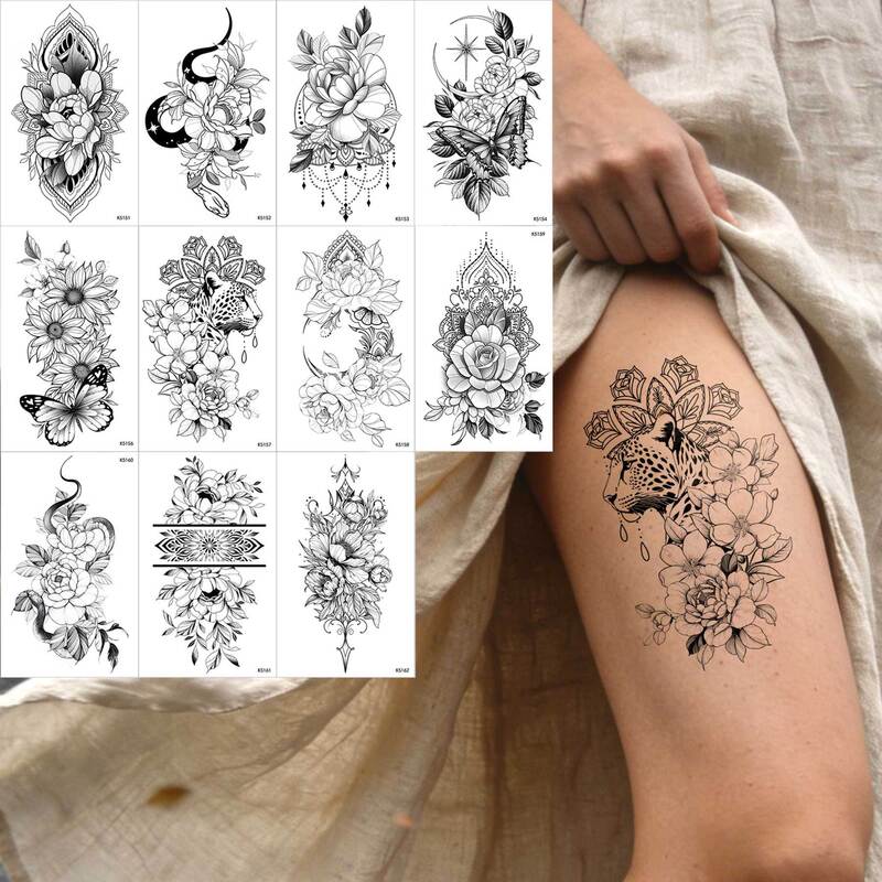 Dark Floral Butterfly Snake Tattoo Stickers Waterproof and Sweat-Proof Long-Lasting Realistic Flower Arm Semi-Permanent Temporary Tattoo Stickers