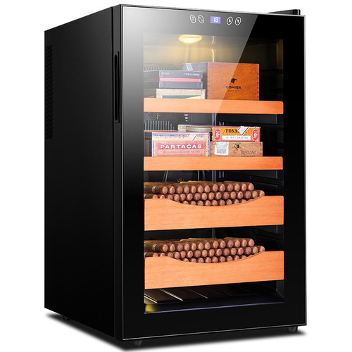 Qilong 65C Temperature-Controlled Humidified Cigar Cabinet Mini Small Home Cedar Wood Electronic Wine Cabinet Cigar Cabinet