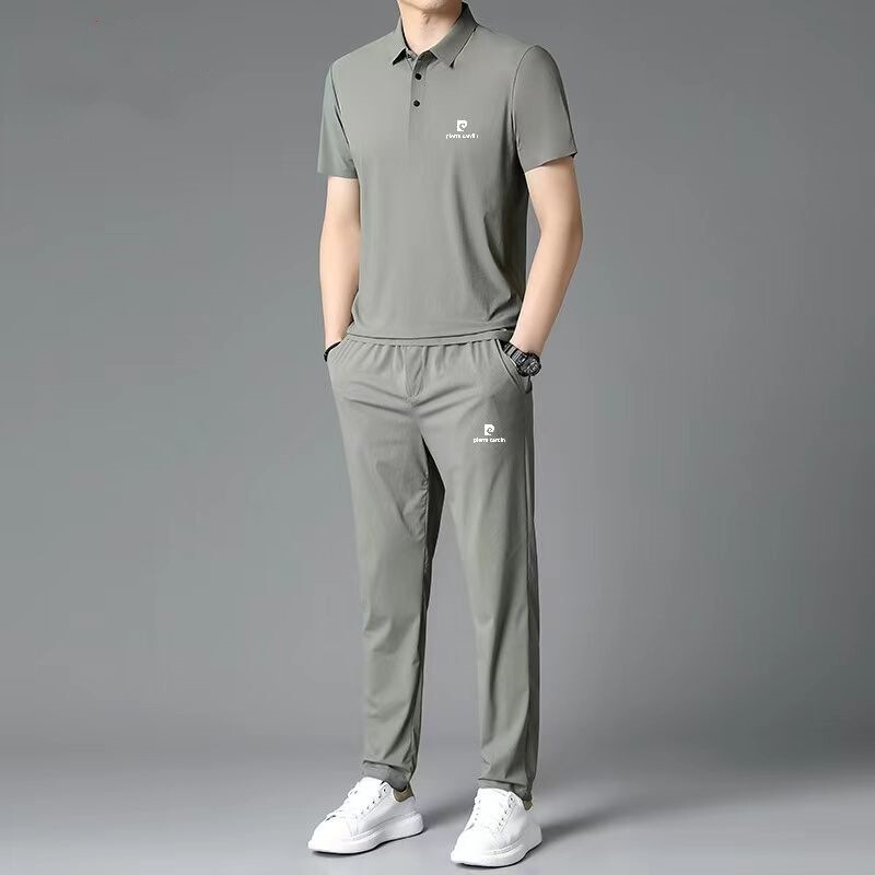 2026 New Summer Men's Sports Suit, Thin Style with a Turn-Down Collar, Ice Silk, Comfortable, High Elasticity, Breathable, Seamless, Short-Sleeve for Middle-Aged Men 2026 New Summer Men's Sports Suit, Thin Style with a Turn-Down Collar, Ice Silk, Comfortable, High Elasticity, Breathable, Seamless, Short-Sleeve for Middle-Aged Men