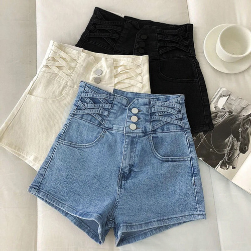 Women's High-Waisted Denim Shorts, Loose and Slimming, Single Button A-Line Wide Leg Shorts for Spring and Summer