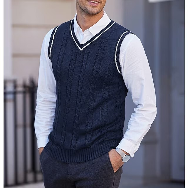 Cross-Border Men's Waistcoat Knitted Vest Sleeveless Casual Large Size Men's Export Style V Neck Thickeneded Vest Bottoming Shirt