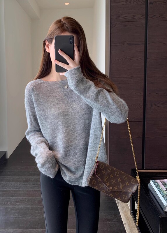 A138291温柔甜美 马海毛混纺薄款显瘦长袖针织衫上衣女毛衣秋新|undefined