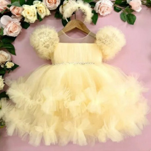 Children's One-Year-Old Dress, Fashionable Banquet Host, Tutu Skirt, Fashionable Little Girl Princess Dress with Bow