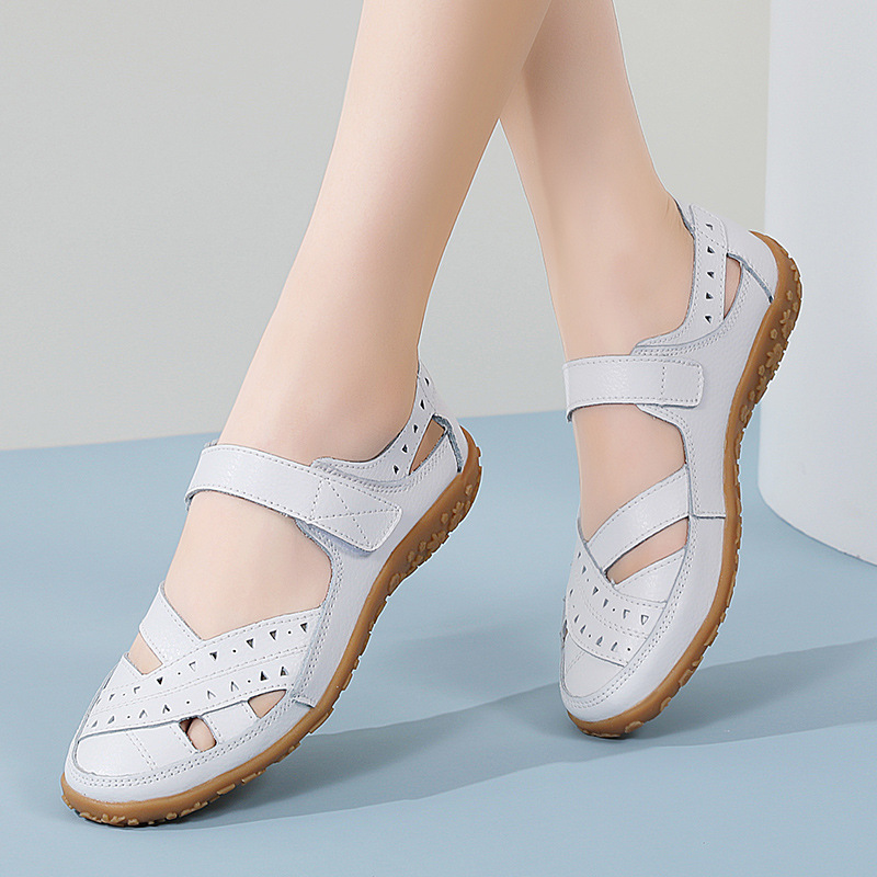 Sepatu wanita, lintas batas musim panas ukuran besar sepatu wanita lubang berongga kulit Perdagangan Luar Negeri sepatu suster putih