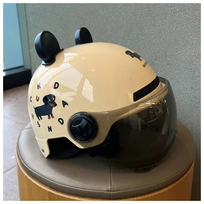 Motorcycle Hat Trendy, Motosiklet kaskı (dəbilqə) - one-size-fits-all-khaki-brown-short-glasses-black-bear-ears