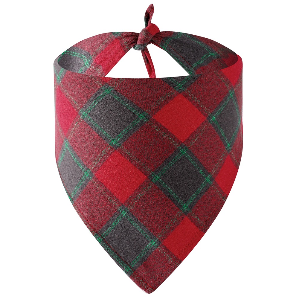 Nuevo algodón Navidad Plaid perro saliva toalla sola capa triángulo toalla Navidad mascota bufanda triángulo toalla
