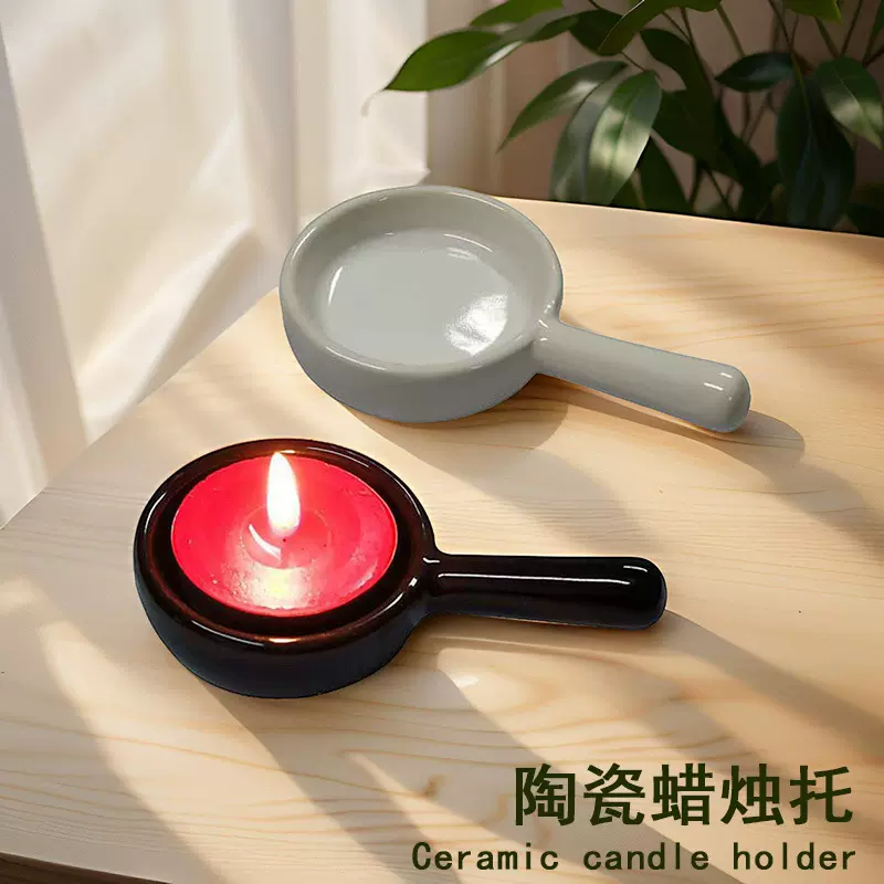 批发陶瓷蜡烛托温茶炉香薰炉可用带柄塔香托实心柄蜡烛托