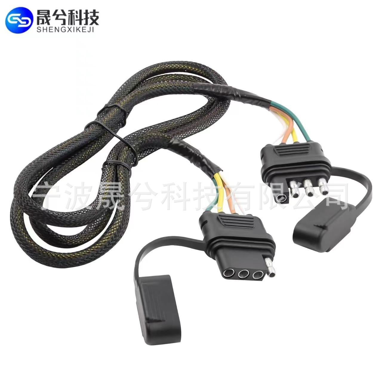 跨境4针SAE扁平公母头对插拖车连接线16AWG 纯铜线 带橡胶防尘罩