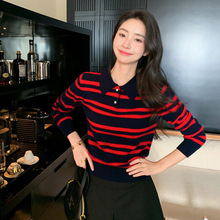秋冬新款羊绒气质拼色条纹打底时尚长袖翻领舒适针织羊毛女士毛衣