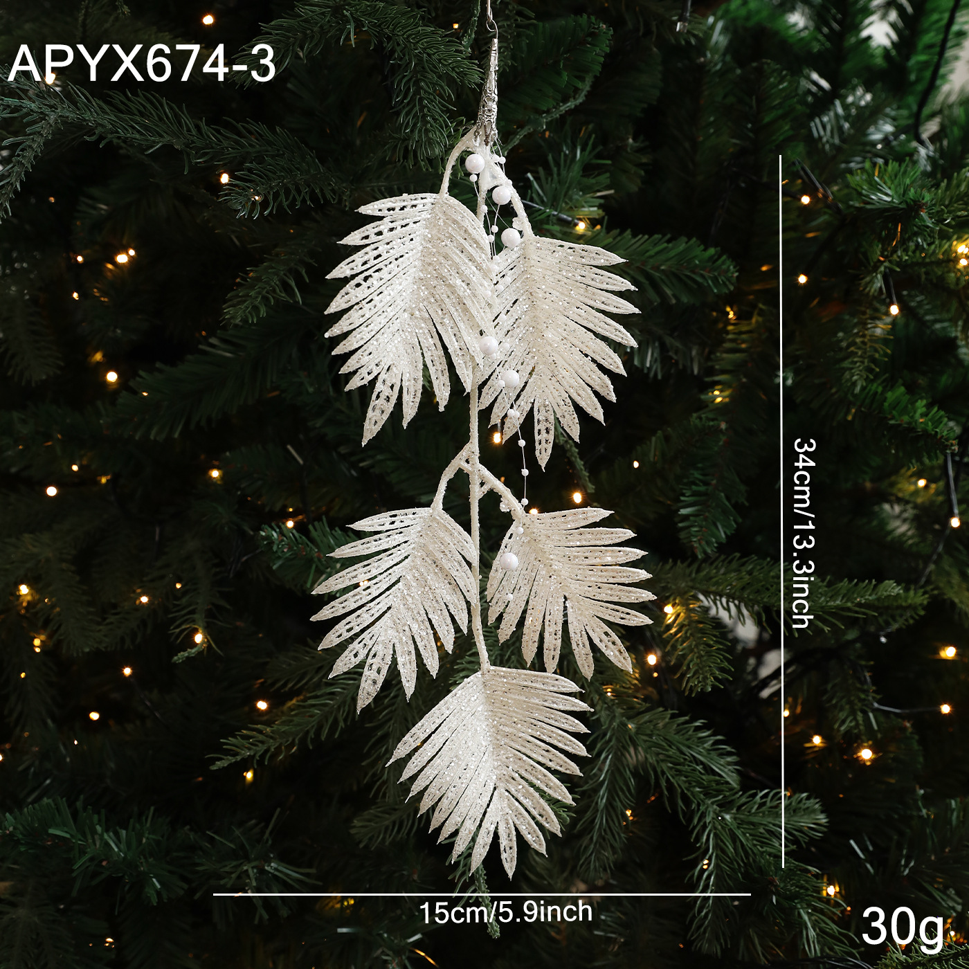Hoja de helecho transfronterizo hojas de plástico flores de oro hojas de flores de Navidad polvo de oro polvo pegajoso enchufe de árbol de Navidad decoración de diseño de vacaciones