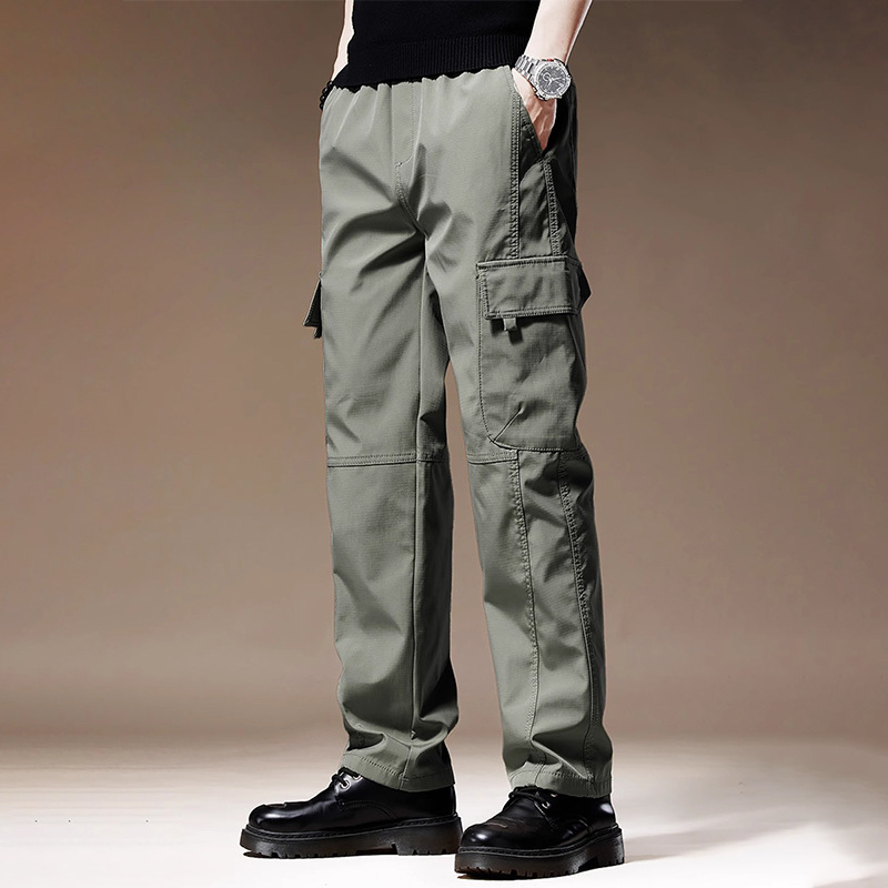 Men's Mid-Waist Cargo Casual Pants, Straight-Leg Pants, Plus-Size Outdoor Pants, Loose Versatile Multi-Pocket Long Pants