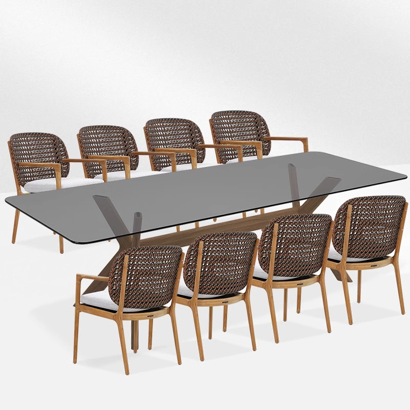 Silla de comedor de ratán al aire libre Mesa de comedor de teca nórdica y silla protector solar anticorrosión Muebles de Villa Silla de ratán al aire libre Balcón Oficina de ventas