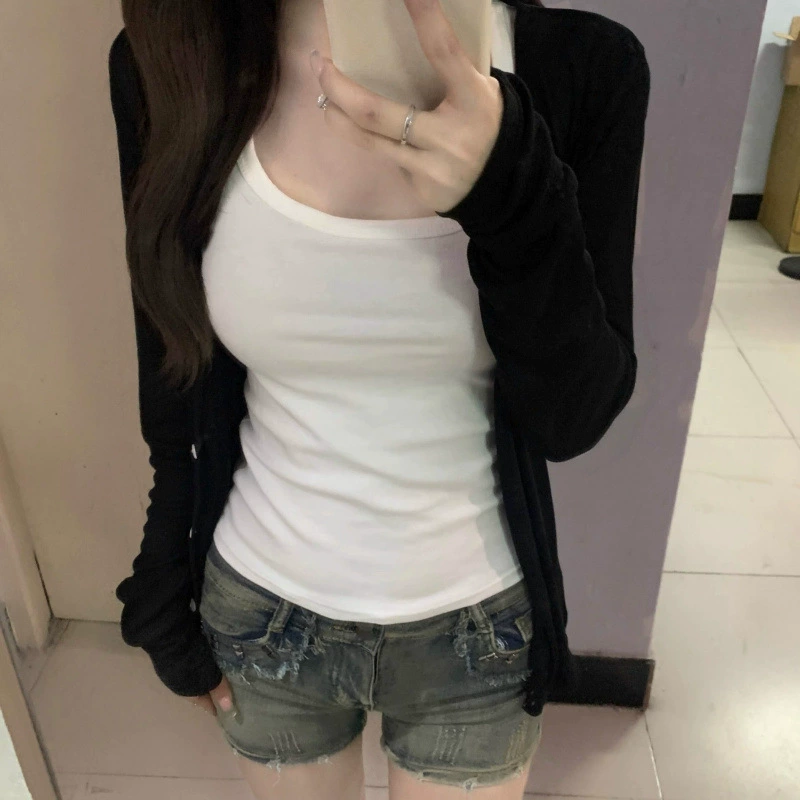 2025 весна и лето, новый тонкий кардиган из тенселя, солнцезащитная одежда, женская корейская стильная рубашка с v-образным вырезом в ленивом стиле, вязаная куртка-рубашка с кондиционером