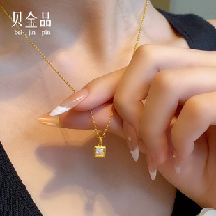 Beijinpin Pure Gold 999 Small Sugar Cube Gold Pendant Women's Pure Gold Necklace New Birthday Gift for Girlfriend