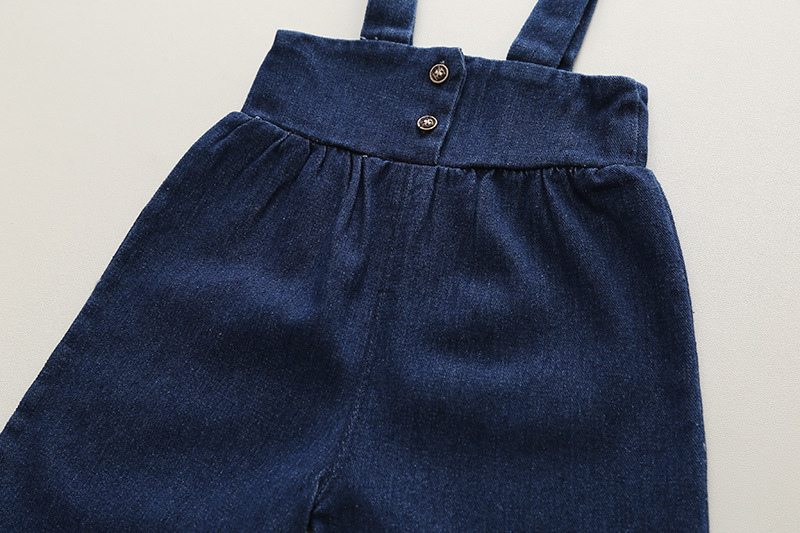 Kid's Clothing Autumn children's clothing solid color half turtleneck bottoming shirt denim wide leg pants suspenders small bag cute girls 2 pieces_voghion.com