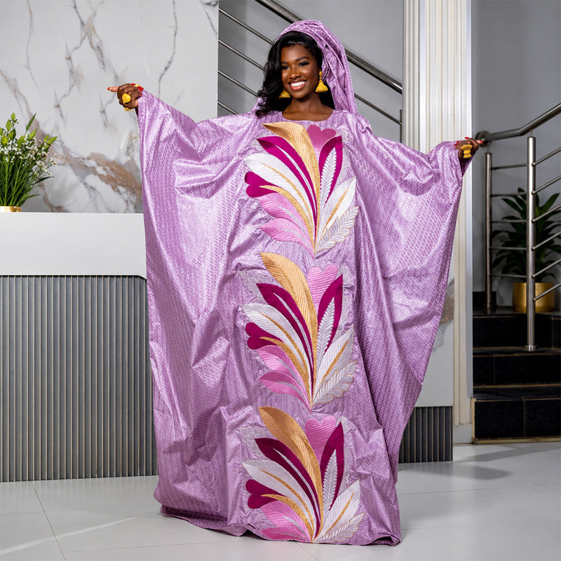 Amazon Aliexpress Women's Clothing Plus Size Robe Headscarf Cross-Border Foreign Trade African Embroidered Loose Dress