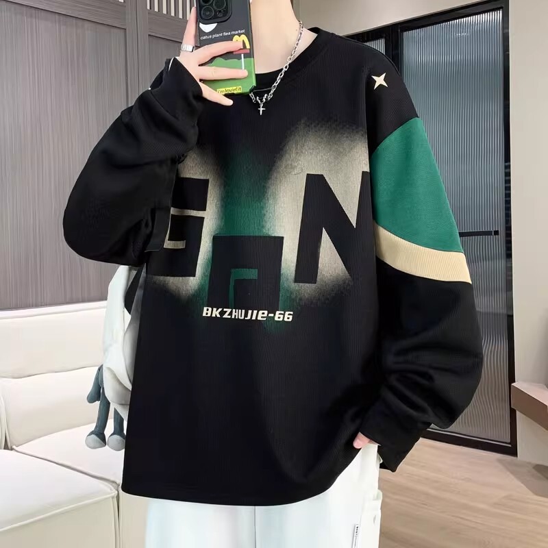 Letter Long-Sleeved T-Shirt for Men 2025 Autum New Bottoming Shirt Round Neck Sweatshirt for Men Handsome Teenagers Loose T-Shirt Letter Long-Sleeved T-Shirt for Men 2025 Autum New Bottoming Shirt Round Neck Sweatshirt for Men Handsome Teenagers Loose T-Shirt