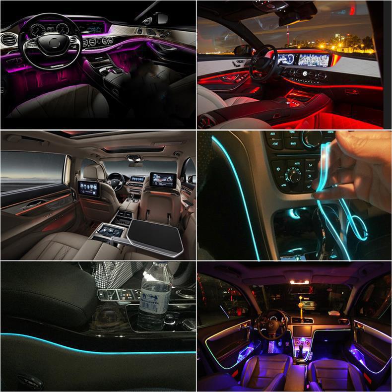 Car led atmosphere light colorful cold light instrument decorative light app one drag five car voice control atmosphere light