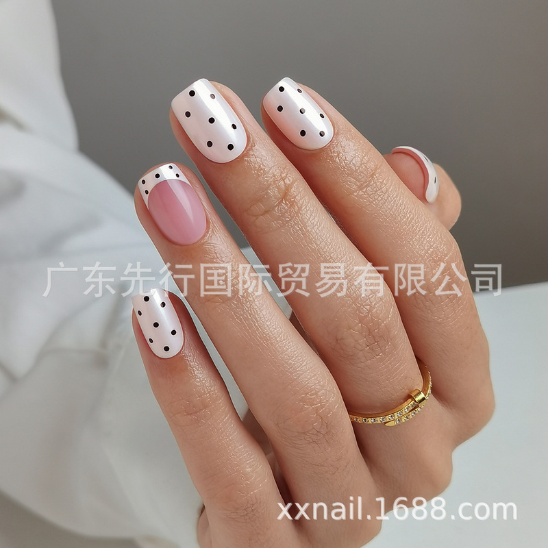 32Pcs Nails 16Size French Polka Dot Gel Soft Nails Finished Fake Nails Nail Art Stickers Wearable Nail Pieces 32Pcs Nails 16Size French Polka Dot Gel Soft Nails Finished Fake Nails Nail Art Stickers Wearable Nail Pieces