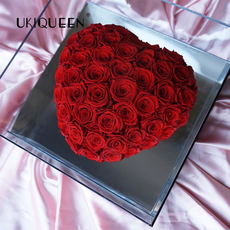 Yunnan inmortalidad flor espejo corazón rosa hecha a mano día de San Valentín confesión regalo acrílico caja de flores fábrica al por mayor