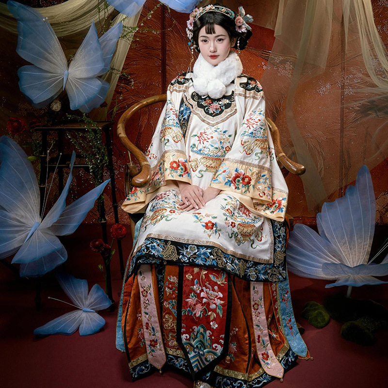 Ethnic Traditional Costume Jin Shang Han Costume Paid Costume Heavy Industry Printed Qing Han Women's Wear Late Qing Dynasty Gown Horse Face Skirt suit
