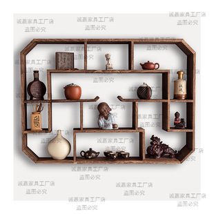 Antique Rack Solid Wood Chinese Wall-mounted Tea Rack Storage Rack Wall Simple Modern Living Room Duobao Pavilion Museum Rack