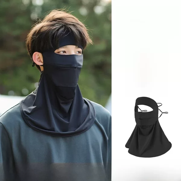 Full face sunscreen mask men's original yarn nylon ice silk mask outdoor cycling ice cold breathable Sun Veil