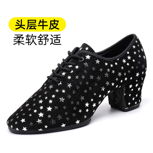 black stars ballroom Latin dance shoes for women female teachers shoes  suede leather soft bottom Modern ballroom tango waltz foxtrot dance shoes