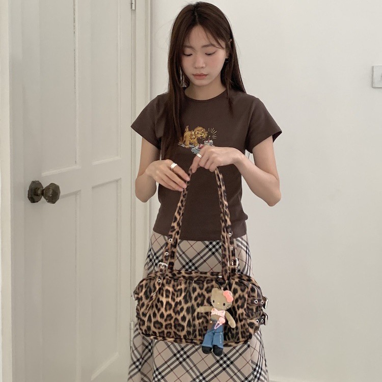 IAC小狗绿自制豹纹系列 韩女辣妹小众博主机车波士顿高级感单肩包|undefined