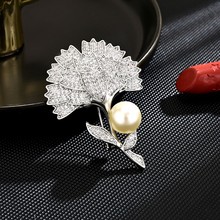 植物花卉珍珠胸针配饰别针韩版镶钻锆石优雅西装干练银杏叶胸花