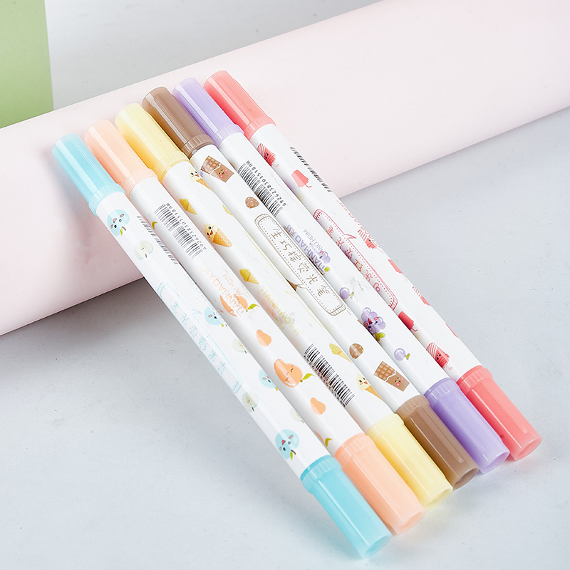 Pastel de postre HD84 resaltador de doble cabeza estudiantes de primaria aprenden pintura graffiti resaltador marca notas de diario de oficina