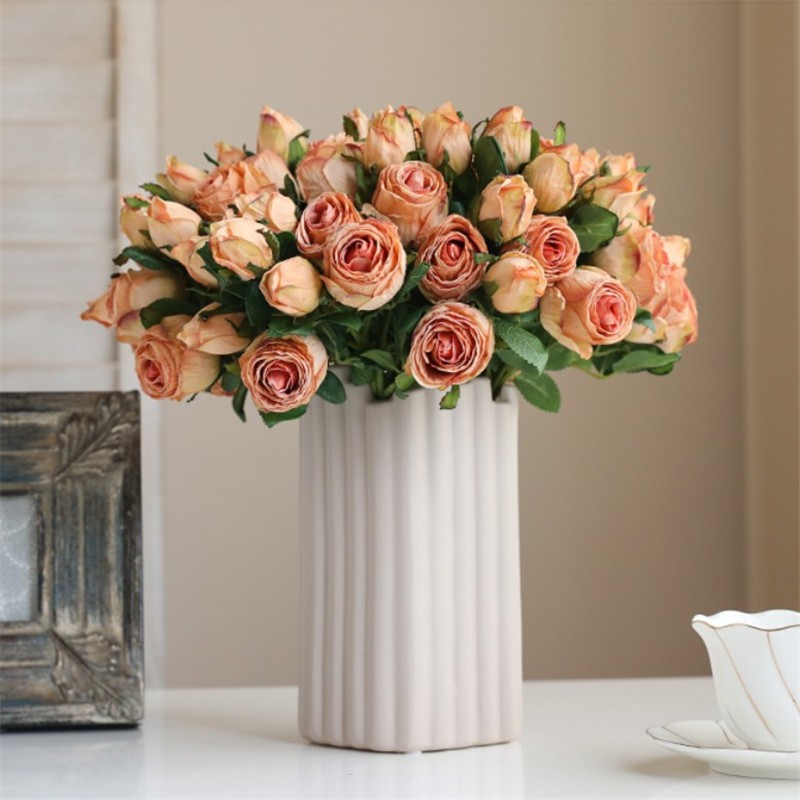 6-stem American retro burnt edge rose simulated bouquet dried flower fake flower silk flower living room table decoration