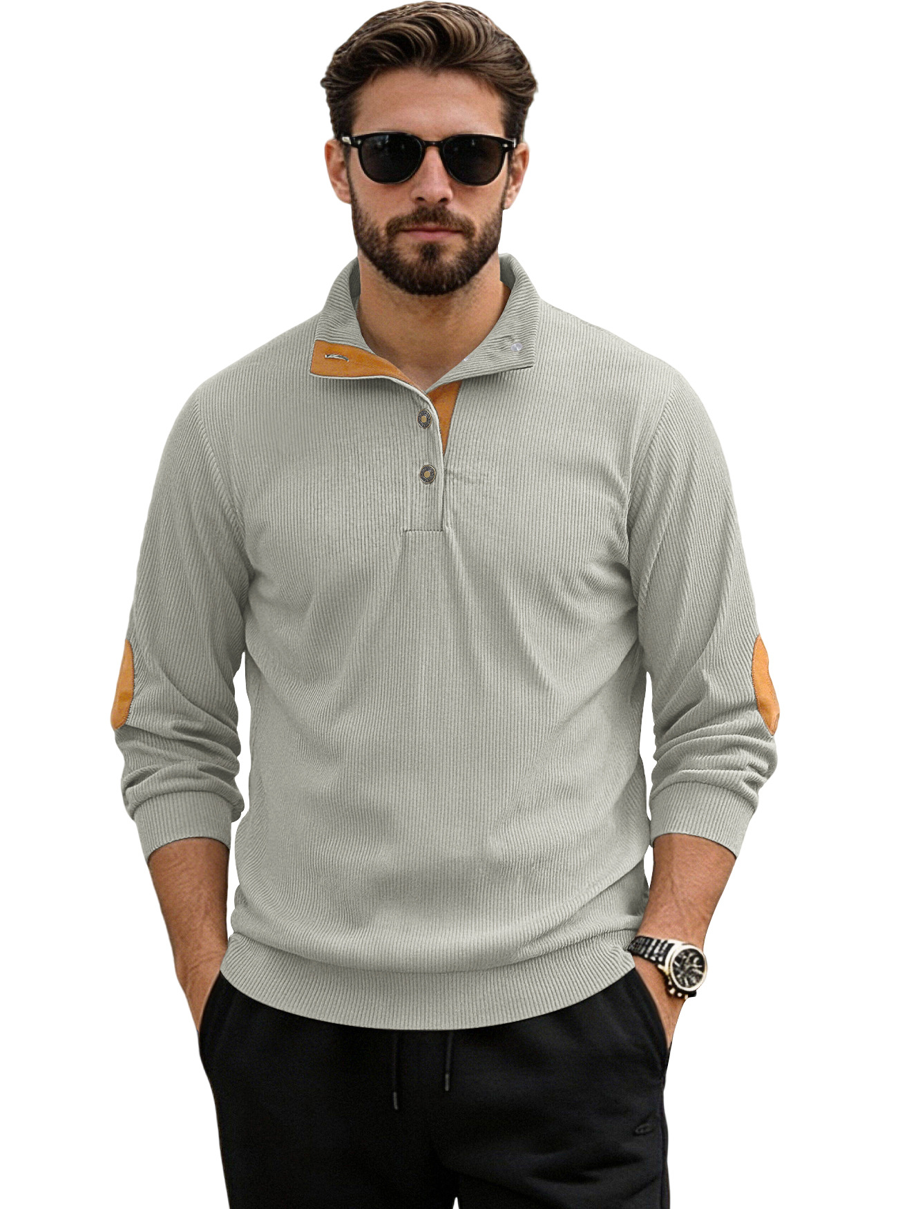 Nuevo cross-border otoño y invierno tamaño europeo cuello de manga larga camisa casual Amazon tejido de terciopelo overhead Henry suéter hombre