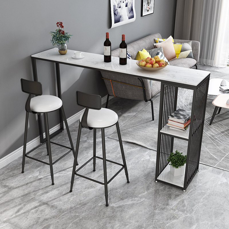 Light Luxury Slate Bar Table for Home Use, Modern Water Bar Counter by the Window, Living Room Partition Cabinet, Balcony Marble High Table and Chairs