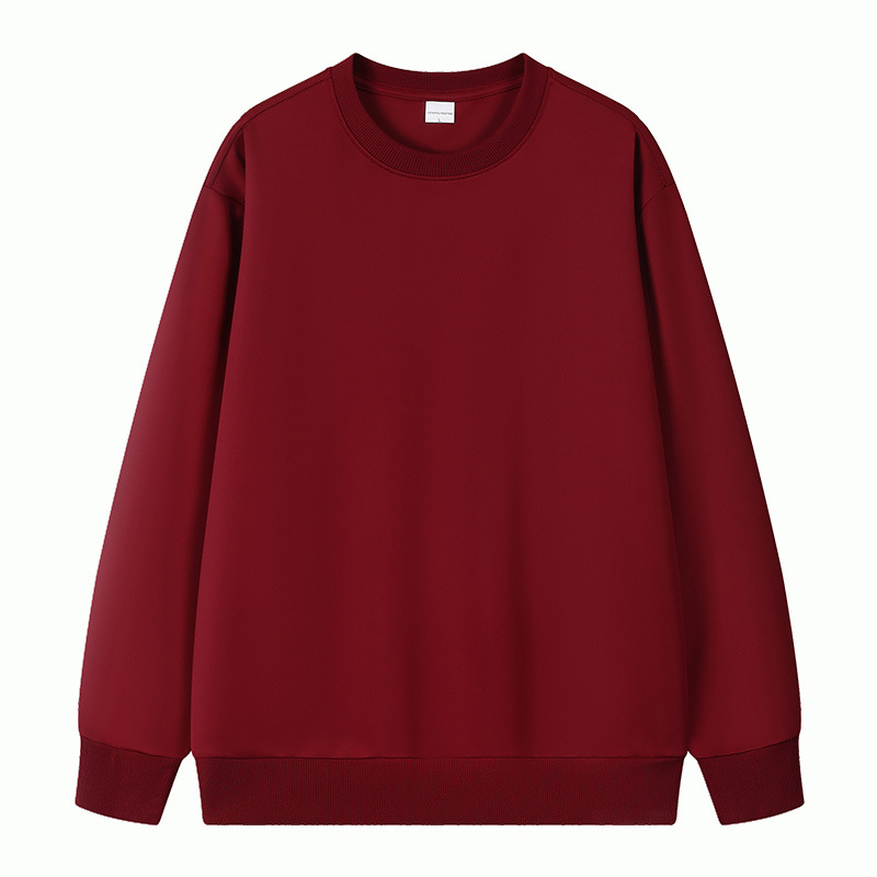 Hua algodón tejido liso de doble cara, hombros cómodos, cuello redondo, suéter de manga larga, camisa publicitaria, ropa de trabajo grupal, logotipo personalizado