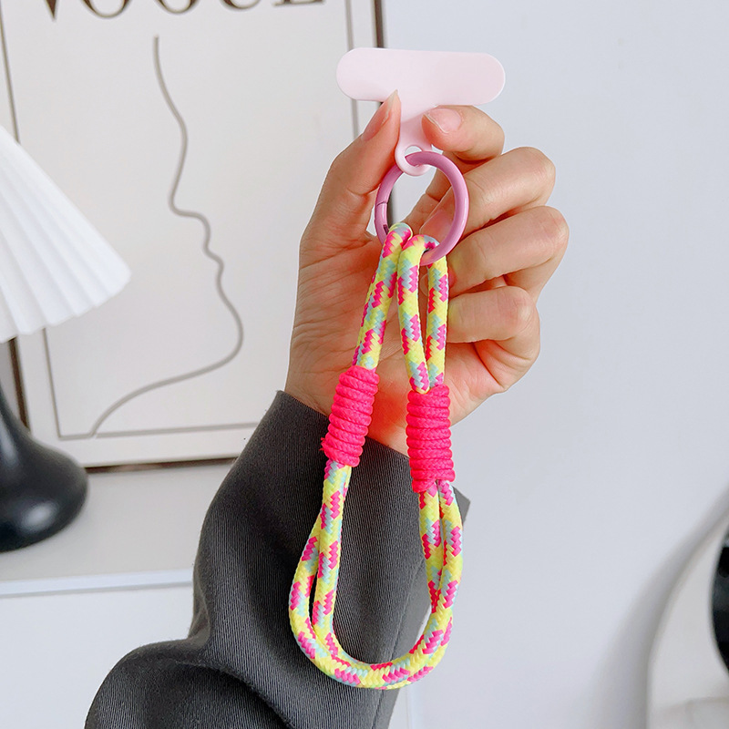 Cordón de teléfono móvil tejido simple de 2 hebras a juego de color de todo fósforo de dopamina, cordón de muñeca corto de nailon, colgante resistente a la pérdida
