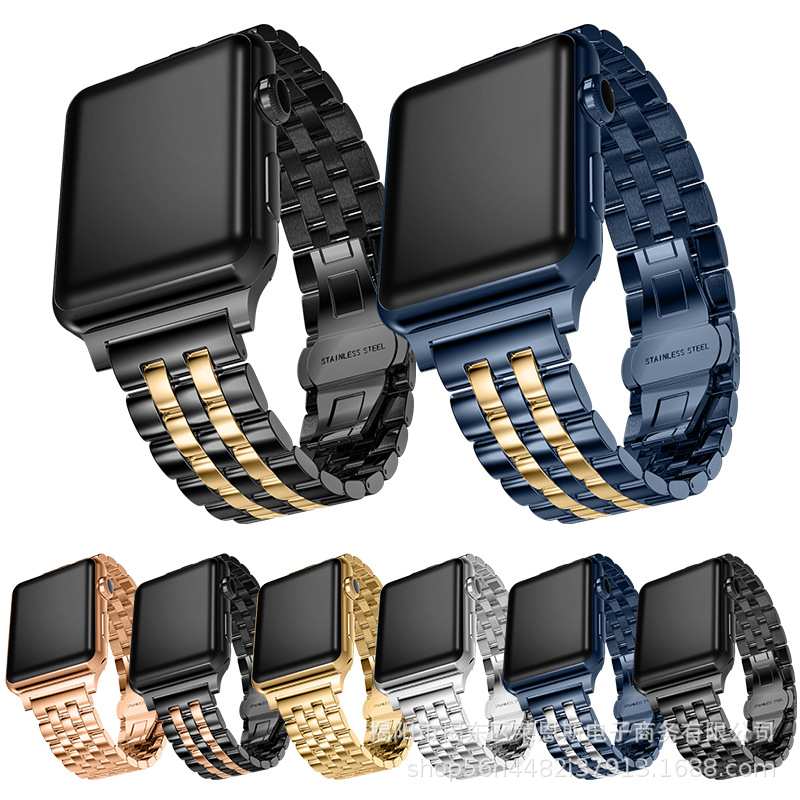 Aplicable a Apple Watch Samsung S1 Huawei nueva correa de reloj inteligente de acero inoxidable de metal de cinco cuentas