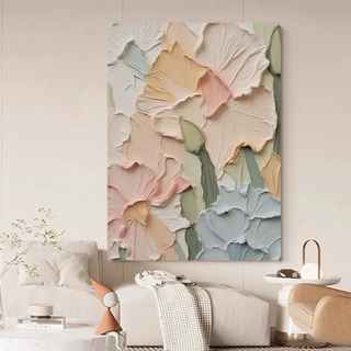 纯手绘油画 花好月圆现代简约餐厅花卉肌理画手工立体客厅装饰画