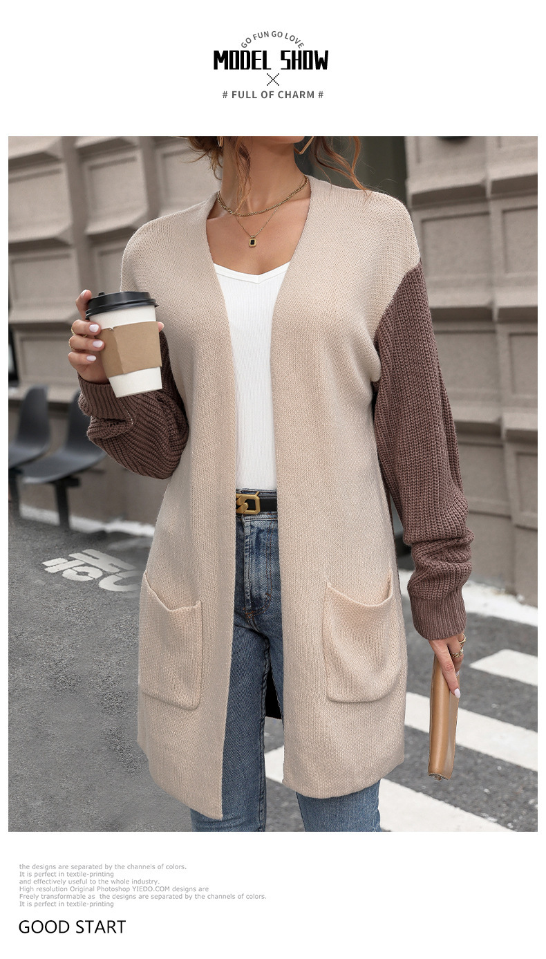 Giacca maglione a blocchi di colore da donna autunnale_voghion.com