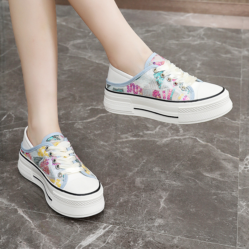 Xq911 Nuove scarpe in tela per donna con paillettes Nuove scarpe da ginnastica estive con rialzo Versatile con suola spessa_voghion.com