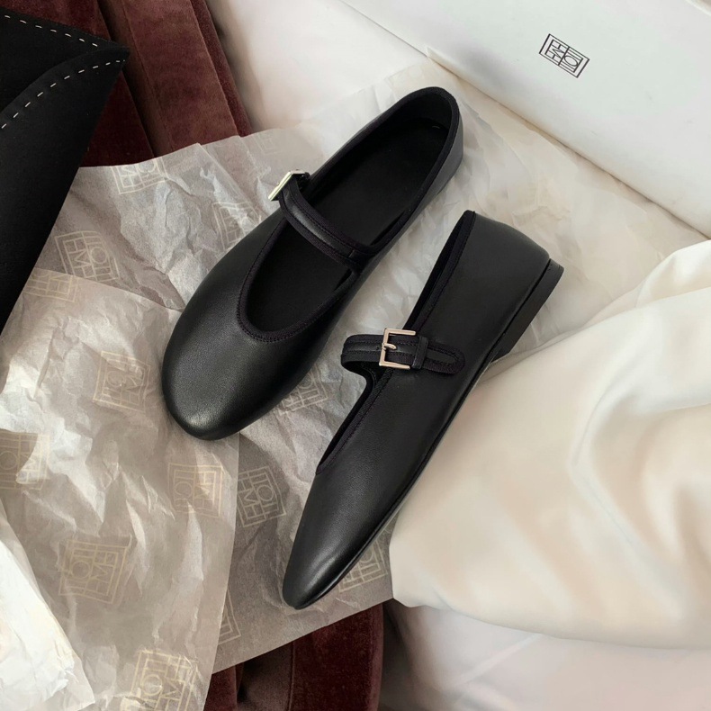 Versión de piel de oveja ~ botón francés con base suave, cabeza redonda, boca superficial, zapatos de cuero de mujer, zapatos de cuero planos, zapatos de cama