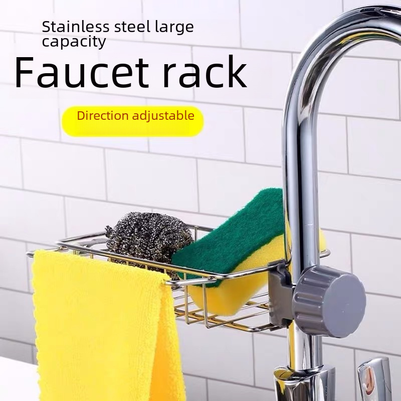 Kitchen sink water faucet standing rack stainless steel drain frame…