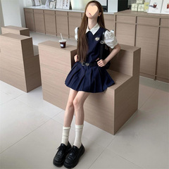 シングル/セット韓国風カレッジスタイルデザインハイウエストプリーツノースリーブドレス女子学生+白シャツ