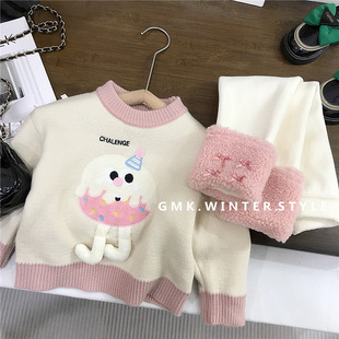 Girls and Children's One-piece Cashmere Sweater Winter New Children's fleece-lined Thickened Knitted Sweater with Warm Top Trendy Foreign Trade