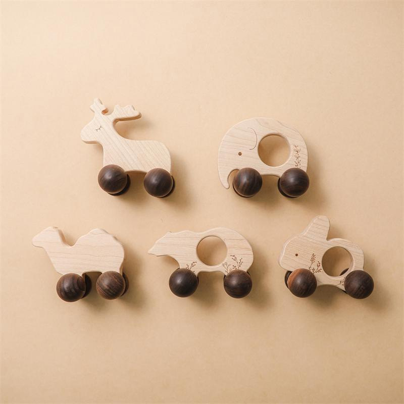 Wooden children's educational early education toys log inertia Beech animal car baby soothing toddler push and pull toys