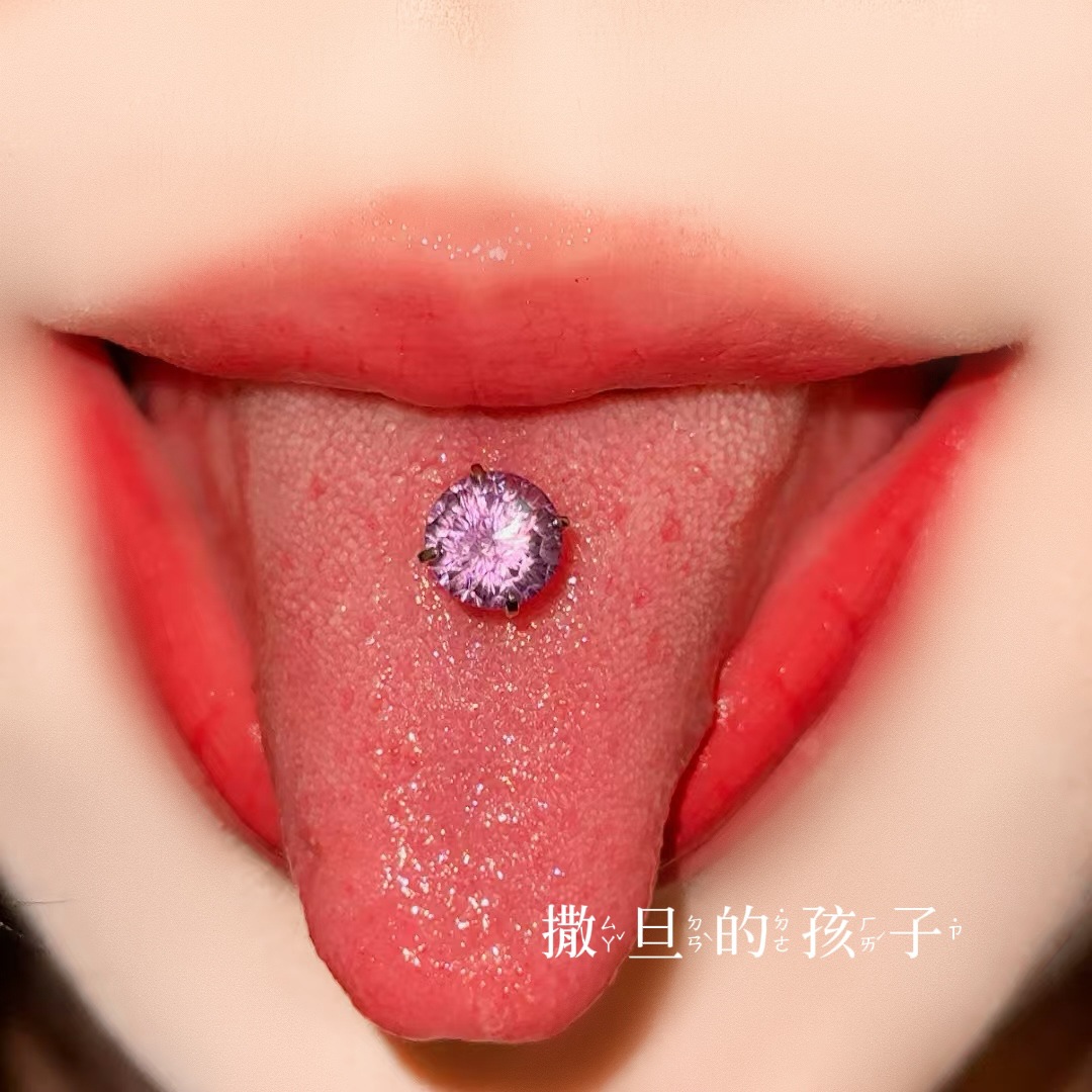 Satan's Child Gilded Half Summer F136 Titanium Alloy Tongue Nail Drink Fireworks Cut Flash Tongue Nail Tongue Ring detail image 8