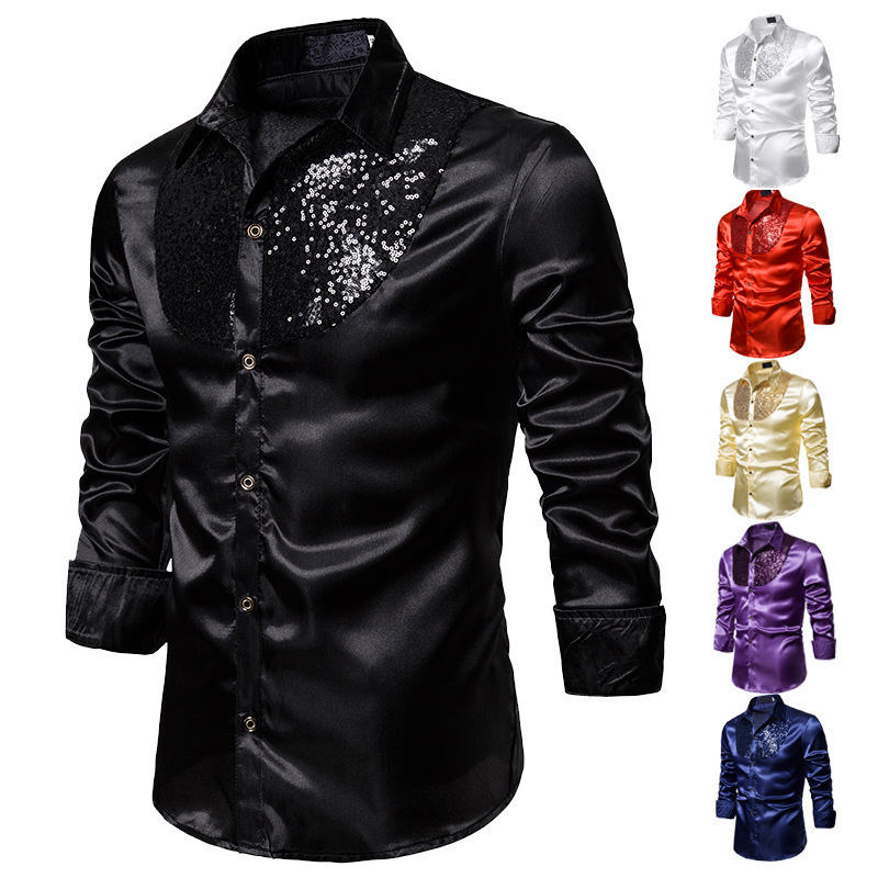 Foreign Trade European Size Autumn Sequin Nightclub Performance Outfit Host Emcee Men's Long-Sleeve Shirt Korean Style Jacket S09